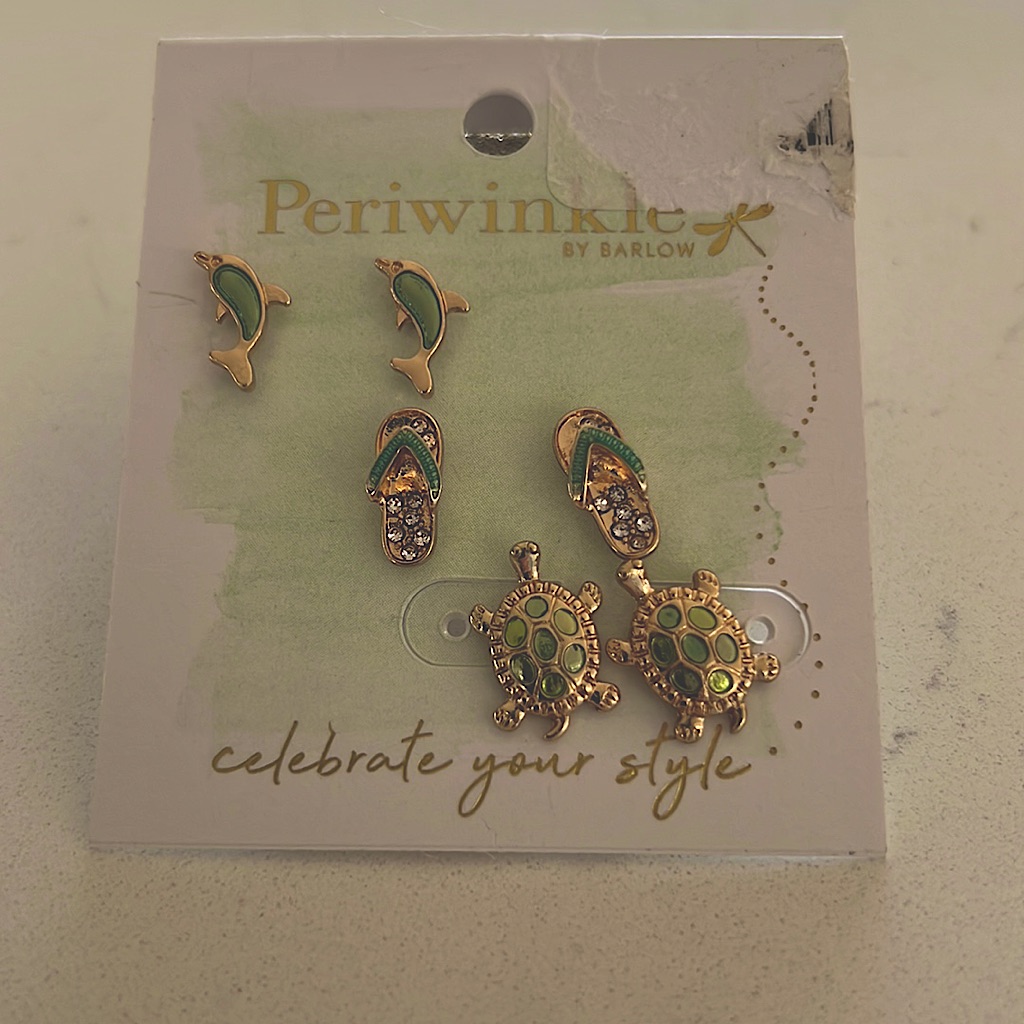 New! Periwinkle Set Of Three Beach Themed Pierced Earrings